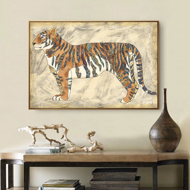 Asian Drawing Animal Art Print Canvas Textured Light Color Wall Decor for Living Room Brown Clearhalo 'Arts' 'Canvas Art' 1862175