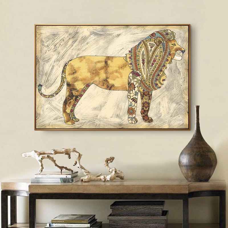 Asian Drawing Animal Art Print Canvas Textured Light Color Wall Decor for Living Room Clearhalo 'Arts' 'Canvas Art' 1862181