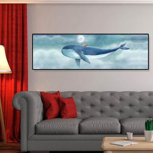 Illustrated Whale and Moon Canvas Art Soft Color Kids Style Wall Decor for Living Room Clearhalo 'Art Gallery' 'Canvas Art' 'Kids' Arts' 1862244
