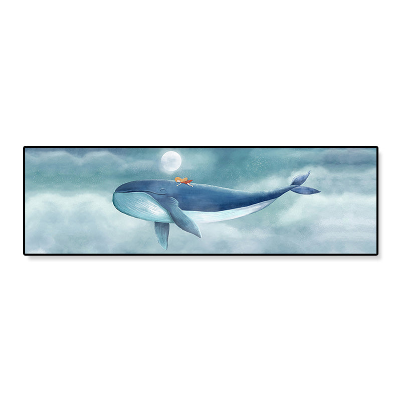 Illustrated Whale and Moon Canvas Art Soft Color Kids Style Wall Decor for Living Room Clearhalo 'Art Gallery' 'Canvas Art' 'Kids' Arts' 1862245