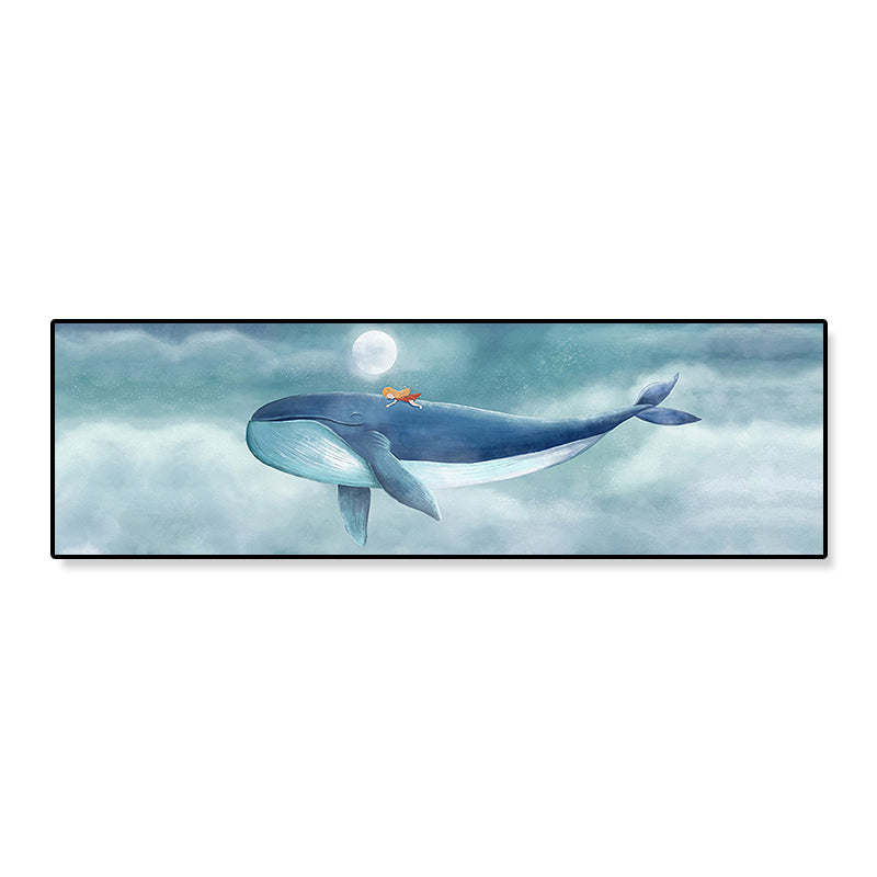 Illustrated Whale and Moon Canvas Art Soft Color Kids Style Wall Decor for Living Room Clearhalo 'Art Gallery' 'Canvas Art' 'Kids' Arts' 1862245