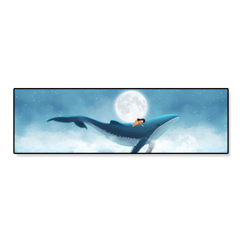 Illustrated Whale and Moon Canvas Art Soft Color Kids Style Wall Decor for Living Room Clearhalo 'Art Gallery' 'Canvas Art' 'Kids' Arts' 1862250