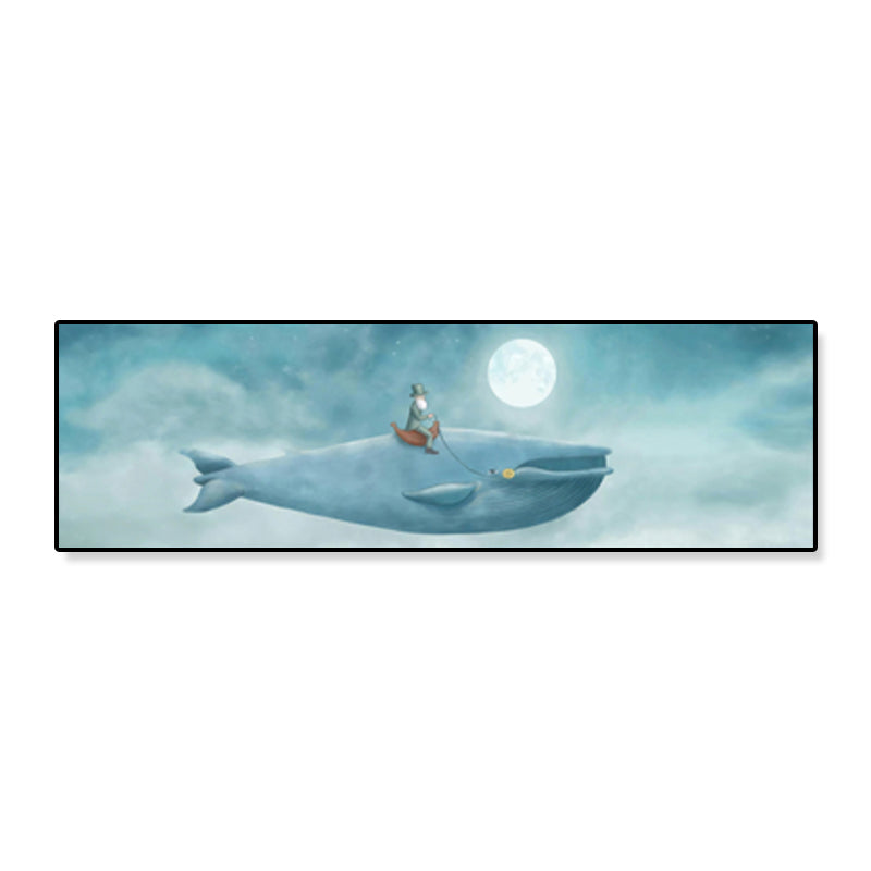 Illustrated Whale and Moon Canvas Art Soft Color Kids Style Wall Decor for Living Room Clearhalo 'Art Gallery' 'Canvas Art' 'Kids' Arts' 1862254