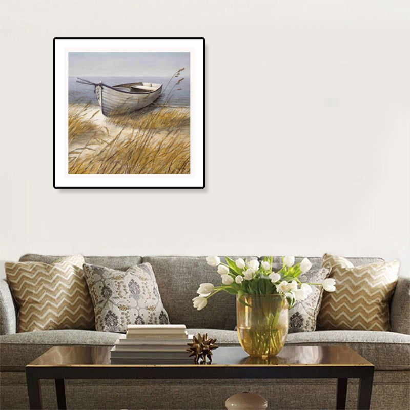 Brown Wooden Boat Canvas Print Textured Wall Decor for Study Room, Multiple Size Clearhalo 'Art Gallery' 'Canvas Art' 'Country Art Gallery' 'French Country' 'Rustic' Arts' 1862300