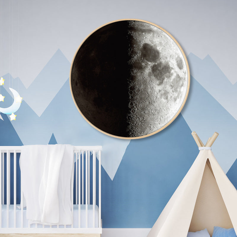 Textured Dark Color Canvas Kids Photo Print 3D Effect Planet Wall Art for Boys Room Grey Clearhalo 'Art Gallery' 'Canvas Art' 'Kids' Arts' 1862328