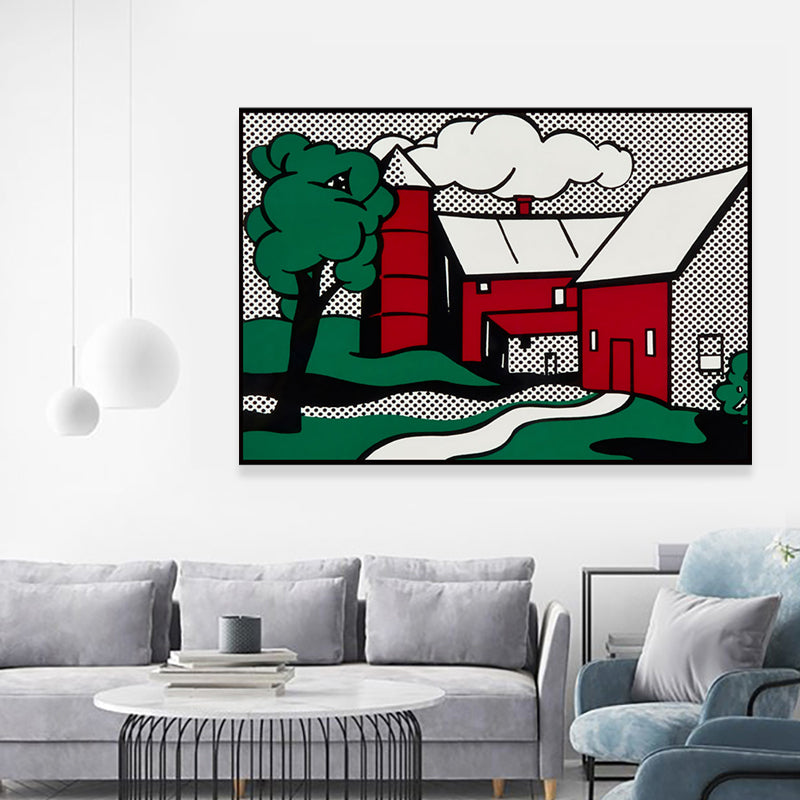 Rustic House Painting Boys Bedroom Illustration Landscape Wall Art Print in Green Green Clearhalo 'Arts' 'Canvas Art' 1862393