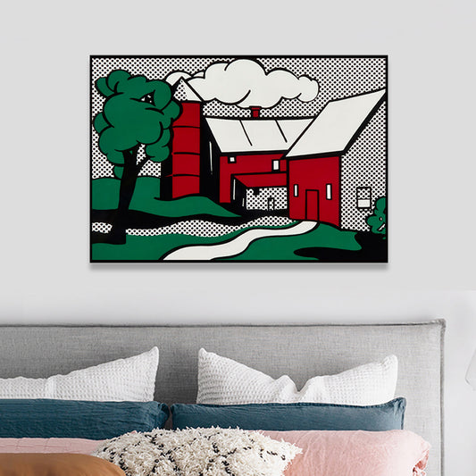Rustic House Painting Boys Bedroom Illustration Landscape Wall Art Print in Green Clearhalo 'Arts' 'Canvas Art' 1862395