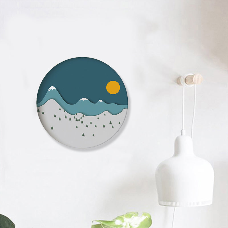 Mountain Forest Canvas House Interior Illustration Landscape Painting in Blue, Textured Blue Clearhalo 'Arts' 'Canvas Art' 1862405