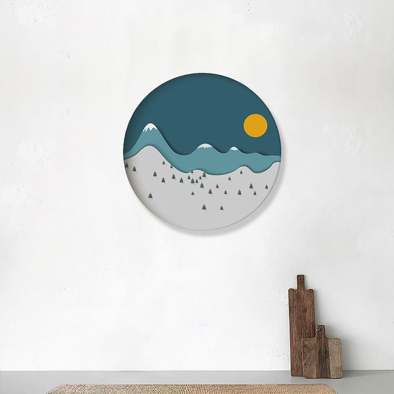 Mountain Forest Canvas House Interior Illustration Landscape Painting in Blue, Textured Clearhalo 'Arts' 'Canvas Art' 1862406