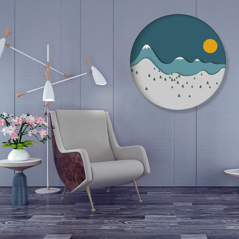 Mountain Forest Canvas House Interior Illustration Landscape Painting in Blue, Textured Clearhalo 'Arts' 'Canvas Art' 1862407