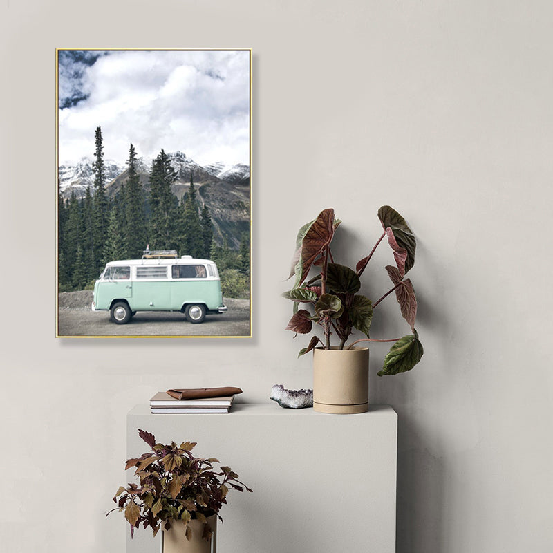 Mini Van in Forest Canvas Print Contemporary Textured Drawing Room Wall Art Decor Clearhalo 'Art Gallery' 'Canvas Art' 'Contemporary Art Gallery' 'Modern' Arts' 1862466