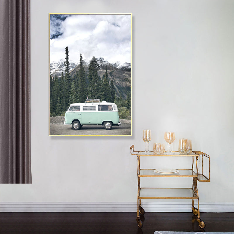 Mini Van in Forest Canvas Print Contemporary Textured Drawing Room Wall Art Decor Clearhalo 'Art Gallery' 'Canvas Art' 'Contemporary Art Gallery' 'Modern' Arts' 1862467