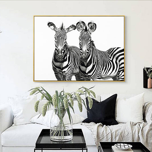 Black Zebras Canvas Wall Art Animal Kids Style Textured Wall Decor for Living Room Black Clearhalo 'Art Gallery' 'Canvas Art' 'Kids' Arts' 1862473