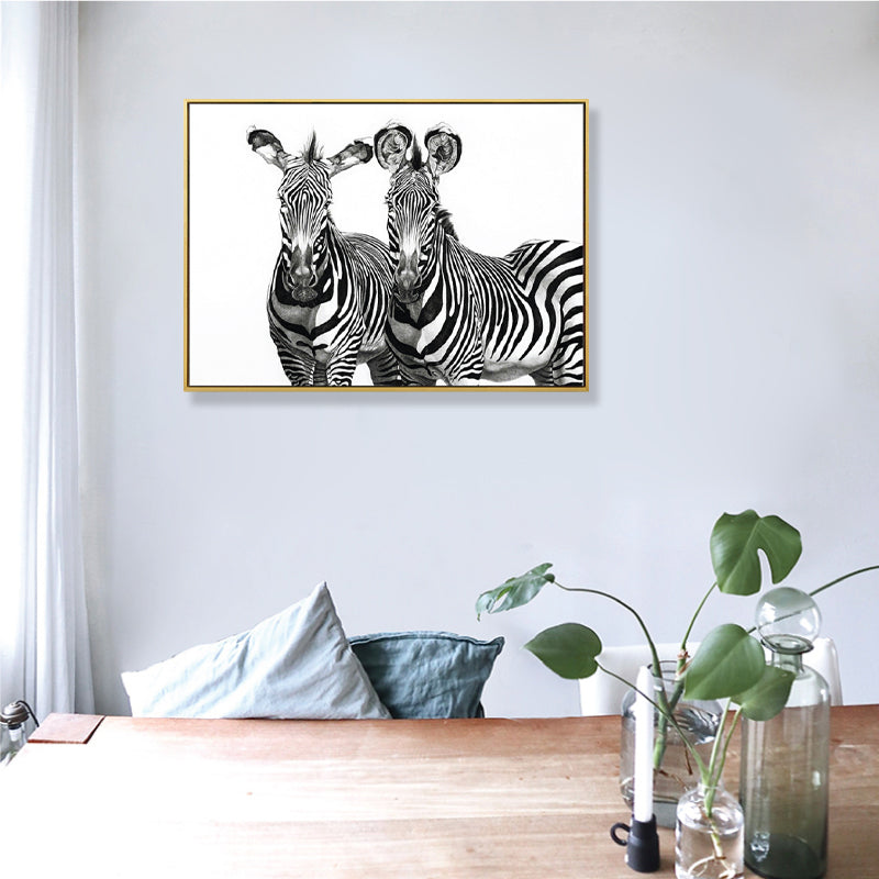 Black Zebras Canvas Wall Art Animal Kids Style Textured Wall Decor for Living Room Clearhalo 'Art Gallery' 'Canvas Art' 'Kids' Arts' 1862474