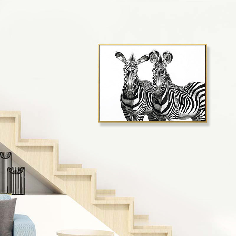 Black Zebras Canvas Wall Art Animal Kids Style Textured Wall Decor for Living Room Clearhalo 'Art Gallery' 'Canvas Art' 'Kids' Arts' 1862475