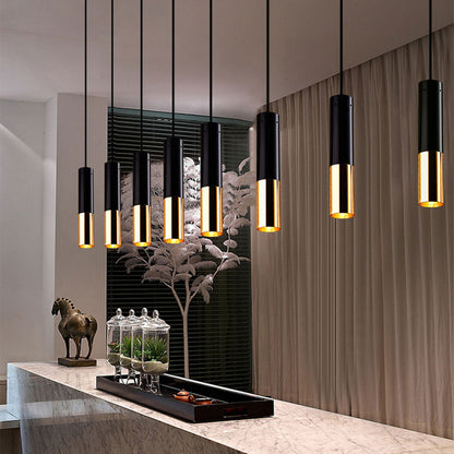 Black and Gold Cylinder Pendant Lighting Single Light Modern Metal