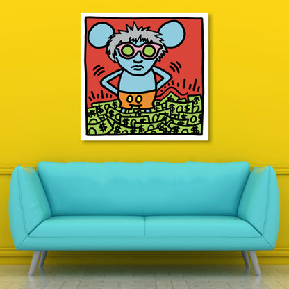 Light Color Pop Art Painting Mouse Print Wrapped Canvas for Living Room, Multiple Sizes Blue Clearhalo 'Arts' 'Canvas Art' 1862632