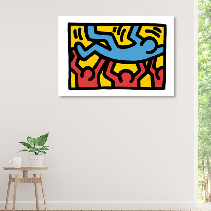 Novel Figure Graphic Painting Pop Art Canvas Wall Decor in Light Color for Bathroom Yellow Clearhalo 'Arts' 'Canvas Art' 1862646