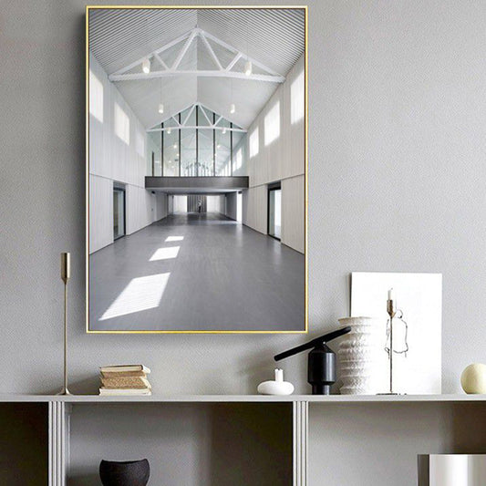 Photo Hallway Canvas Contemporary Style Building Painting in Light Color for Study Room White Clearhalo 'Art Gallery' 'Canvas Art' 'Contemporary Art Gallery' 'Modern' Arts' 1862654