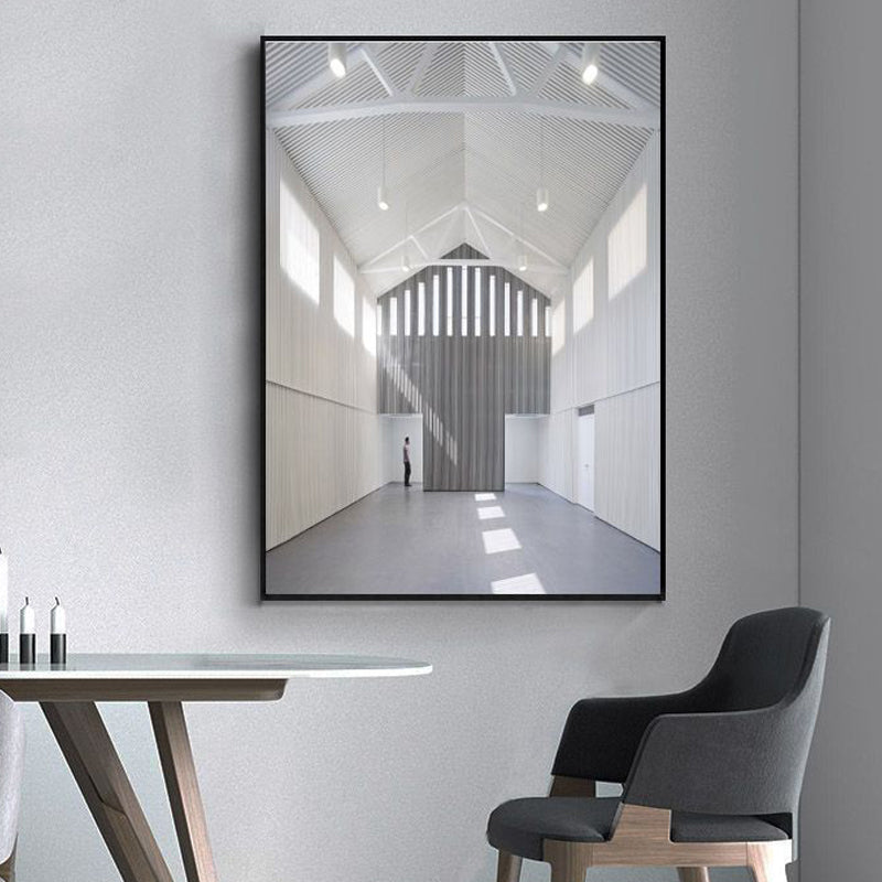Photo Hallway Canvas Contemporary Style Building Painting in Light Color for Study Room Ivory Clearhalo 'Art Gallery' 'Canvas Art' 'Contemporary Art Gallery' 'Modern' Arts' 1862662
