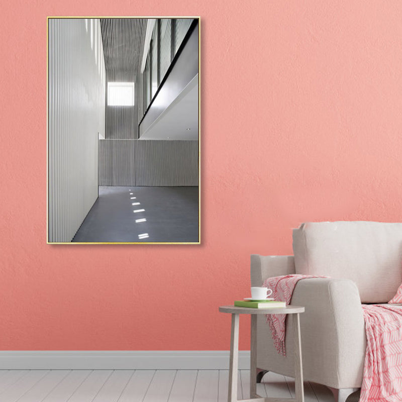 Photo Hallway Canvas Contemporary Style Building Painting in Light Color for Study Room Textured White Clearhalo 'Art Gallery' 'Canvas Art' 'Contemporary Art Gallery' 'Modern' Arts' 1862670
