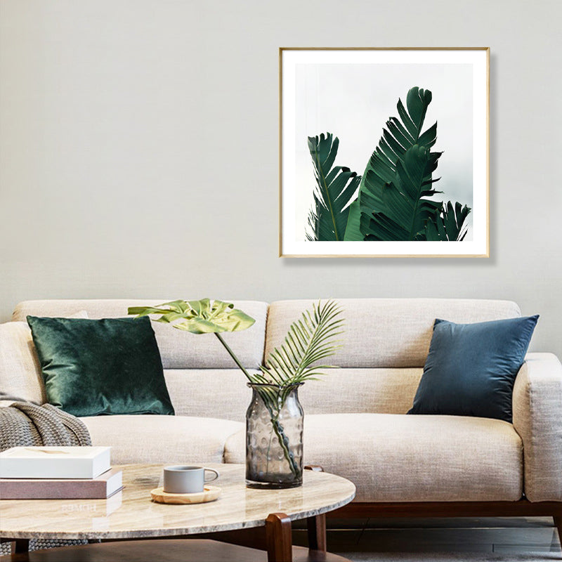 Green Banana Leaves Canvas Print Botanical Tropix Textured Wall Art for Dining Room Clearhalo 'Art Gallery' 'Canvas Art' 'Coastal Art Gallery' 'Tropical' Arts' 1862687