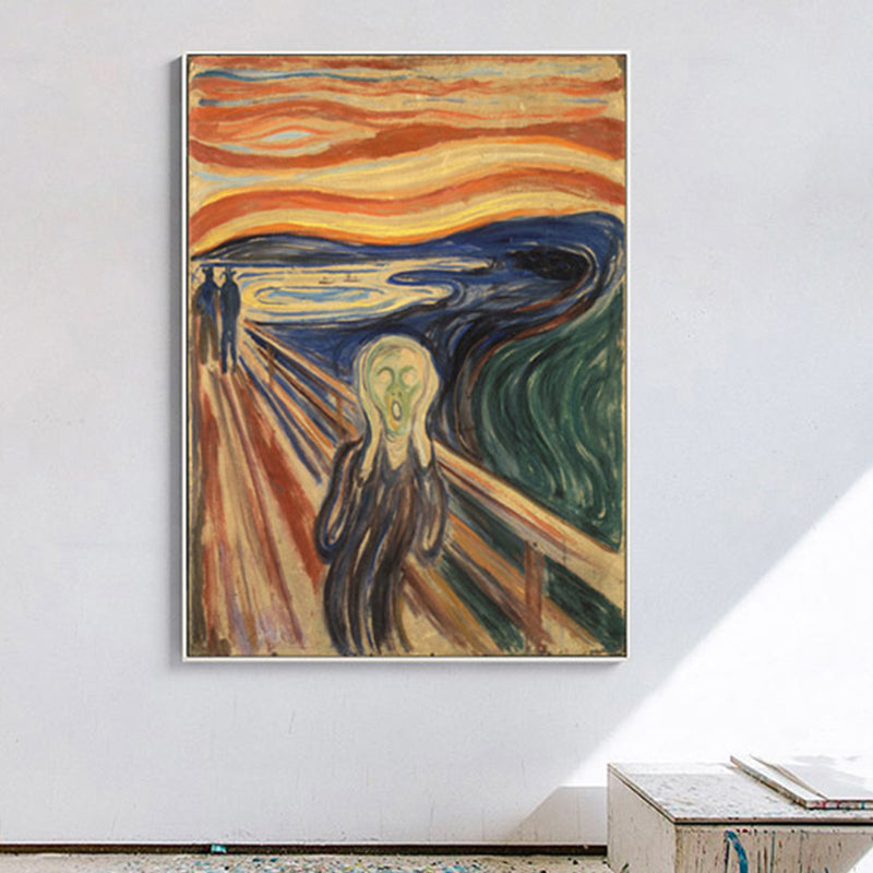 Figure on Wooden Bridge Art Print Abstract Expressionism Canvas Wall Decor in Soft Color for Room Grey Clearhalo 'Arts' 'Canvas Art' 1862753