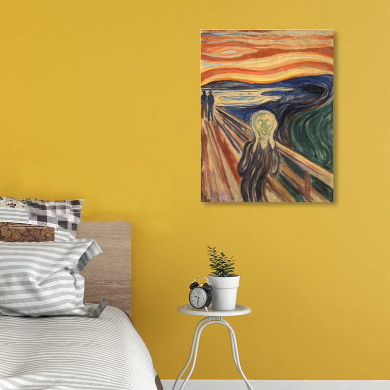 Figure on Wooden Bridge Art Print Abstract Expressionism Canvas Wall Decor in Soft Color for Room Clearhalo 'Arts' 'Canvas Art' 1862754