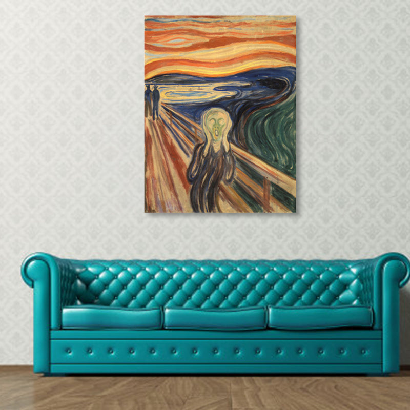 Figure on Wooden Bridge Art Print Abstract Expressionism Canvas Wall Decor in Soft Color for Room Clearhalo 'Arts' 'Canvas Art' 1862755