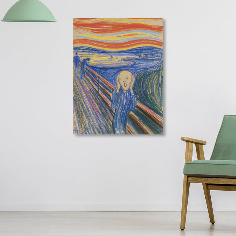 Figure on Wooden Bridge Art Print Abstract Expressionism Canvas Wall Decor in Soft Color for Room Blue Clearhalo 'Arts' 'Canvas Art' 1862765