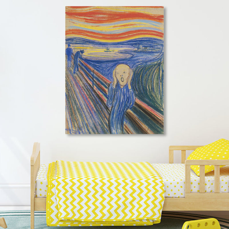 Figure on Wooden Bridge Art Print Abstract Expressionism Canvas Wall Decor in Soft Color for Room Clearhalo 'Arts' 'Canvas Art' 1862766