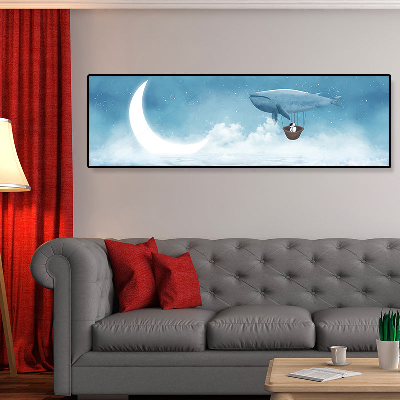 Soft Color Illustrated Whale Wrapped Canvas Textured Children's Art Living Room Wall Decor Blue 12" x 39" Clearhalo 'Art Gallery' 'Canvas Art' 'Kids' Arts' 1862769