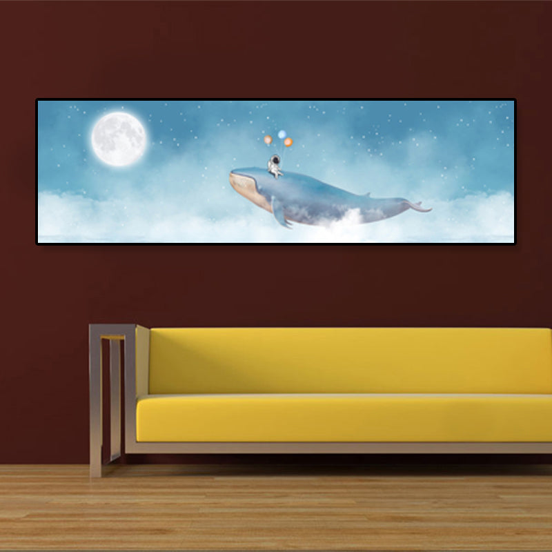 Soft Color Illustrated Whale Wrapped Canvas Textured Children's Art Living Room Wall Decor Sky Blue 12" x 39" Clearhalo 'Art Gallery' 'Canvas Art' 'Kids' Arts' 1862774
