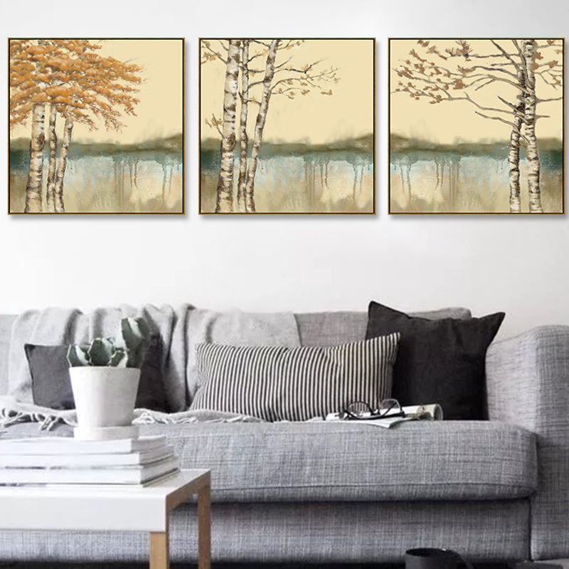 Soft Color Riverside Tree Canvas Art Landscape Country Textured Painting for Bedroom Clearhalo 'Art Gallery' 'Canvas Art' 'Country Art Gallery' 'French Country' 'Rustic' Arts' 1862838