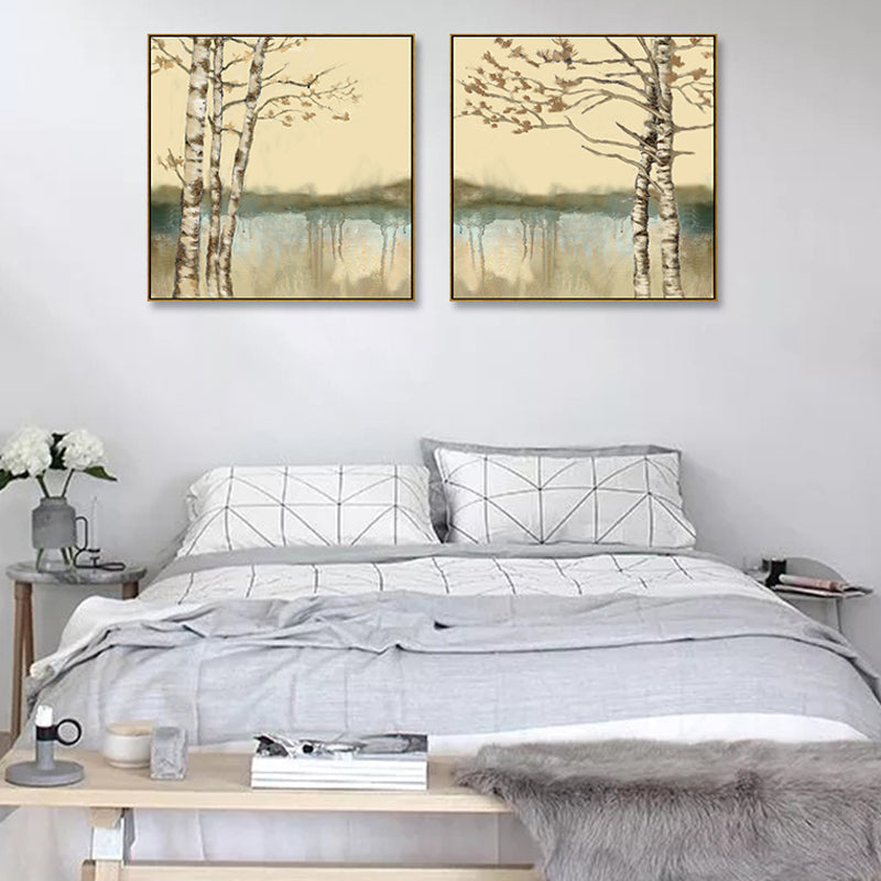 Soft Color Riverside Tree Canvas Art Landscape Country Textured Painting for Bedroom Clearhalo 'Art Gallery' 'Canvas Art' 'Country Art Gallery' 'French Country' 'Rustic' Arts' 1862839