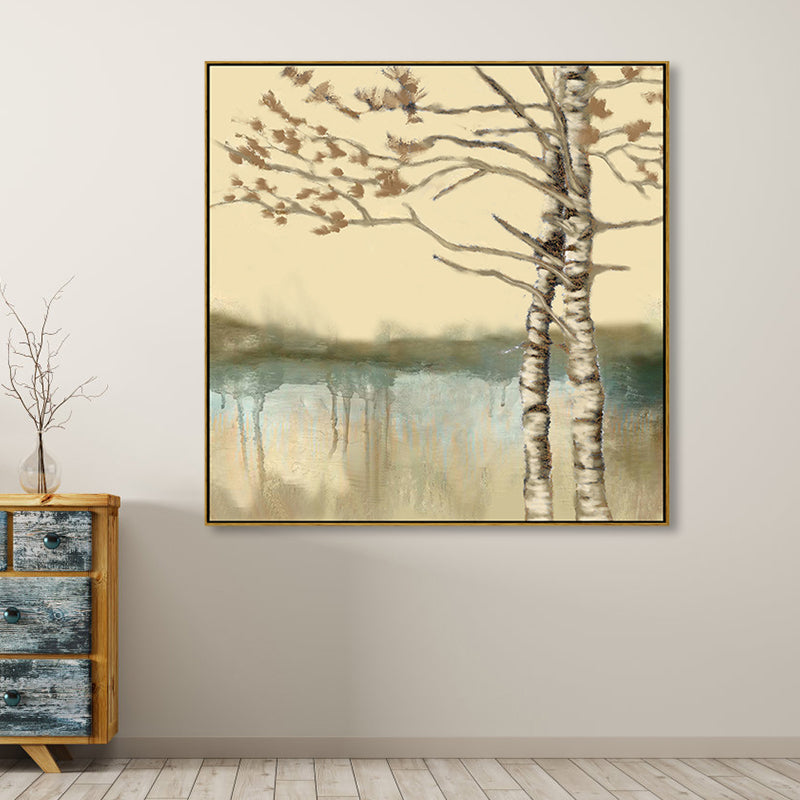 Soft Color Riverside Tree Canvas Art Landscape Country Textured Painting for Bedroom Light Brown Clearhalo 'Art Gallery' 'Canvas Art' 'Country Art Gallery' 'French Country' 'Rustic' Arts' 1862840
