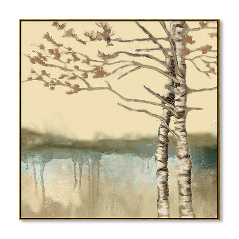 Soft Color Riverside Tree Canvas Art Landscape Country Textured Painting for Bedroom Clearhalo 'Art Gallery' 'Canvas Art' 'Country Art Gallery' 'French Country' 'Rustic' Arts' 1862841
