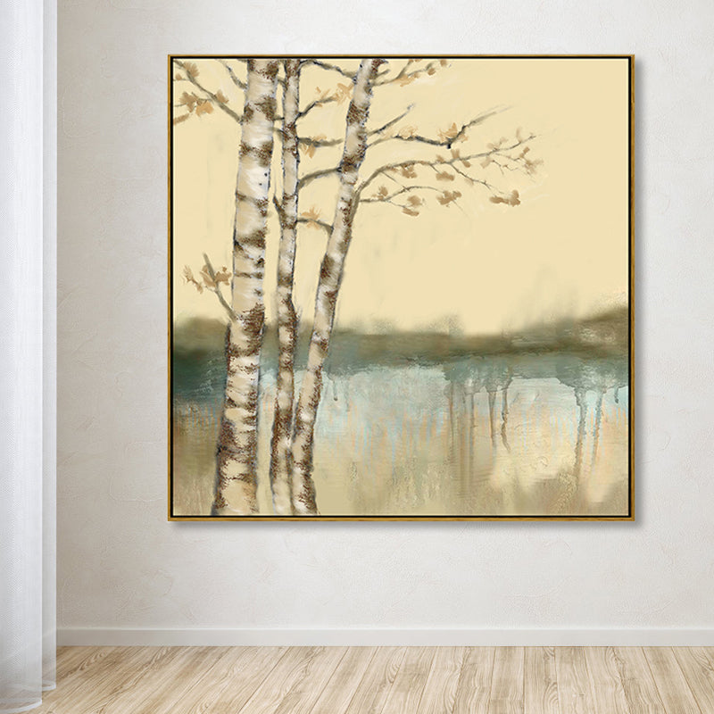 Soft Color Riverside Tree Canvas Art Landscape Country Textured Painting for Bedroom Brown Clearhalo 'Art Gallery' 'Canvas Art' 'Country Art Gallery' 'French Country' 'Rustic' Arts' 1862845