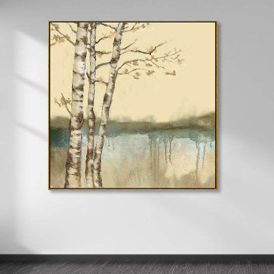 Soft Color Riverside Tree Canvas Art Landscape Country Textured Painting for Bedroom Clearhalo 'Art Gallery' 'Canvas Art' 'Country Art Gallery' 'French Country' 'Rustic' Arts' 1862846