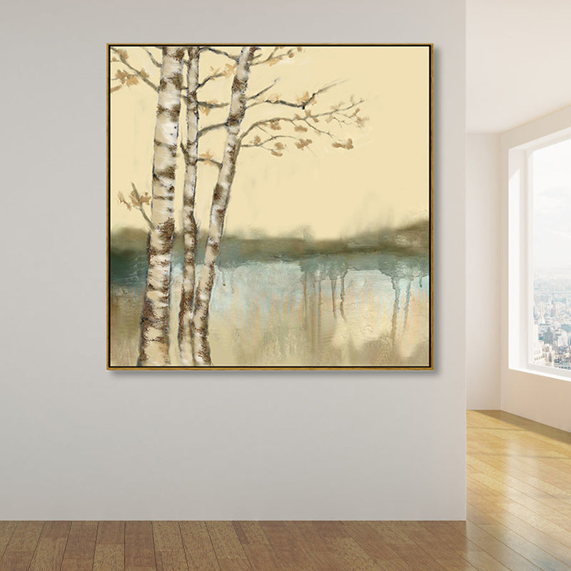 Soft Color Riverside Tree Canvas Art Landscape Country Textured Painting for Bedroom Clearhalo 'Art Gallery' 'Canvas Art' 'Country Art Gallery' 'French Country' 'Rustic' Arts' 1862847