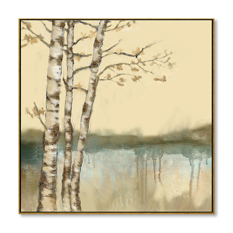 Soft Color Riverside Tree Canvas Art Landscape Country Textured Painting for Bedroom Clearhalo 'Art Gallery' 'Canvas Art' 'Country Art Gallery' 'French Country' 'Rustic' Arts' 1862848