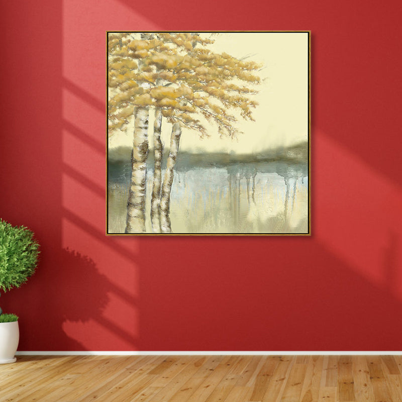 Soft Color Riverside Tree Canvas Art Landscape Country Textured Painting for Bedroom Yellow Clearhalo 'Art Gallery' 'Canvas Art' 'Country Art Gallery' 'French Country' 'Rustic' Arts' 1862849