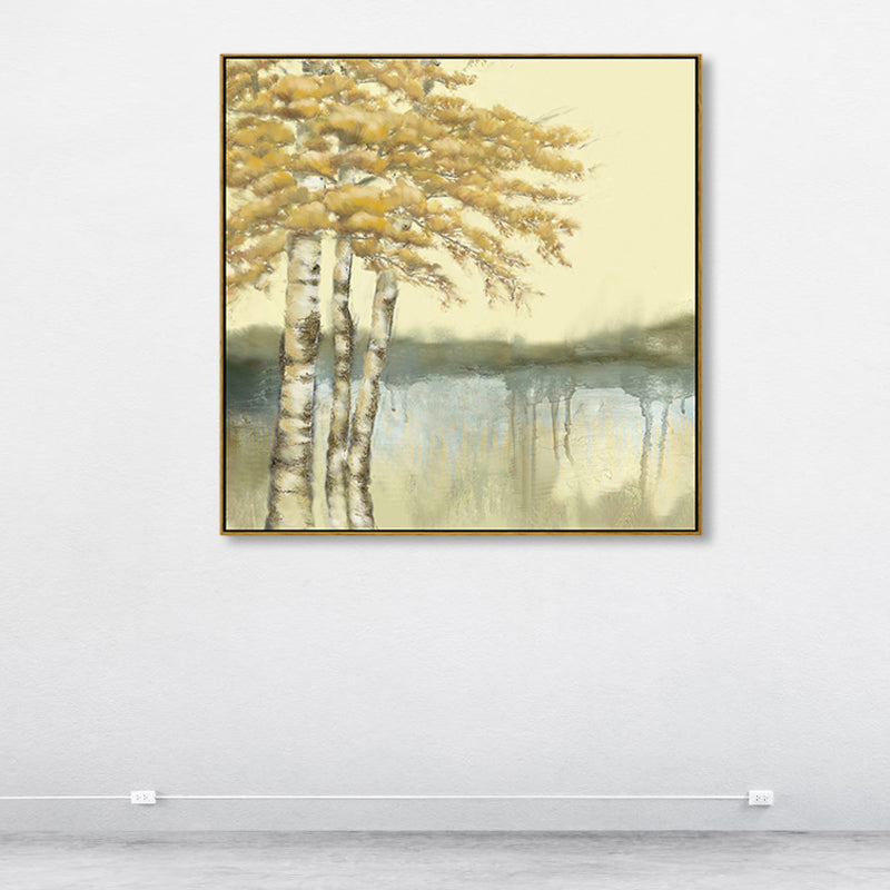 Soft Color Riverside Tree Canvas Art Landscape Country Textured Painting for Bedroom Clearhalo 'Art Gallery' 'Canvas Art' 'Country Art Gallery' 'French Country' 'Rustic' Arts' 1862850