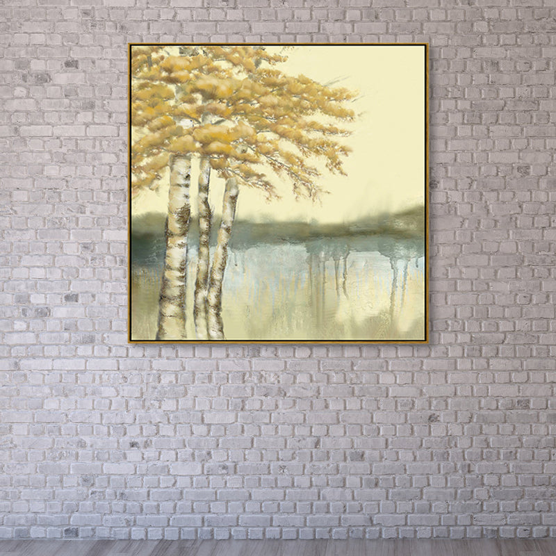 Soft Color Riverside Tree Canvas Art Landscape Country Textured Painting for Bedroom Clearhalo 'Art Gallery' 'Canvas Art' 'Country Art Gallery' 'French Country' 'Rustic' Arts' 1862851