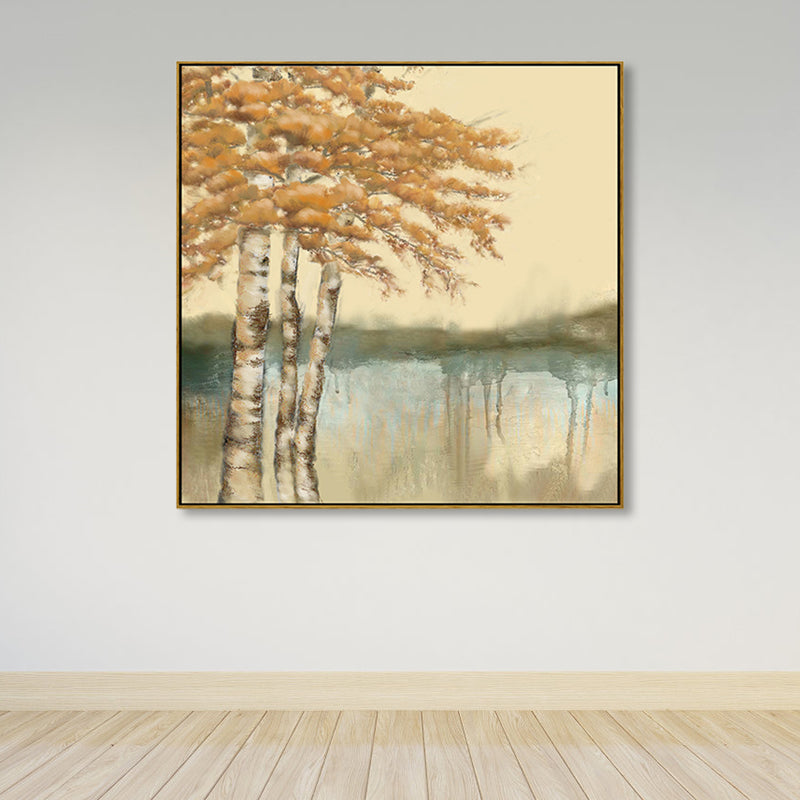 Soft Color Riverside Tree Canvas Art Landscape Country Textured Painting for Bedroom Clearhalo 'Art Gallery' 'Canvas Art' 'Country Art Gallery' 'French Country' 'Rustic' Arts' 1862854