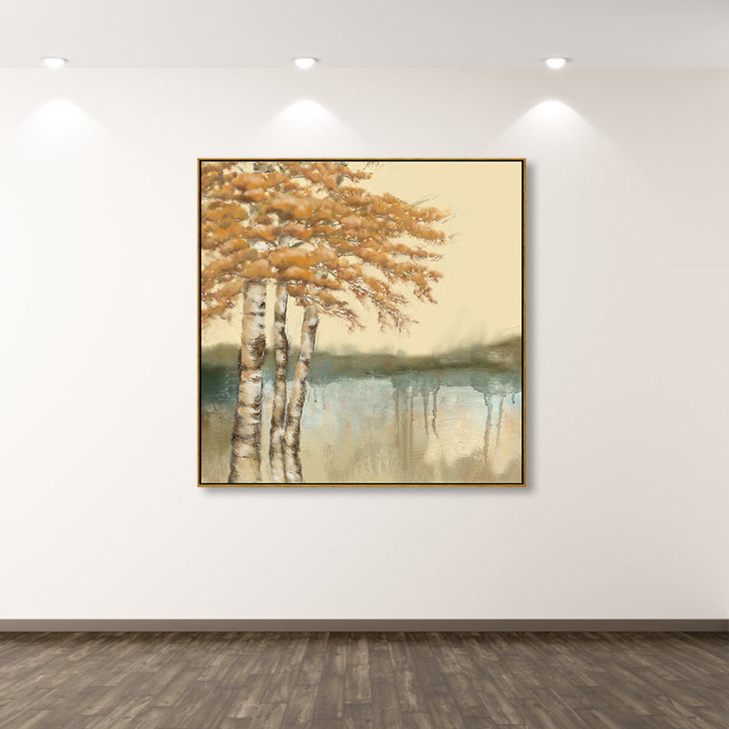Soft Color Riverside Tree Canvas Art Landscape Country Textured Painting for Bedroom Clearhalo 'Art Gallery' 'Canvas Art' 'Country Art Gallery' 'French Country' 'Rustic' Arts' 1862855