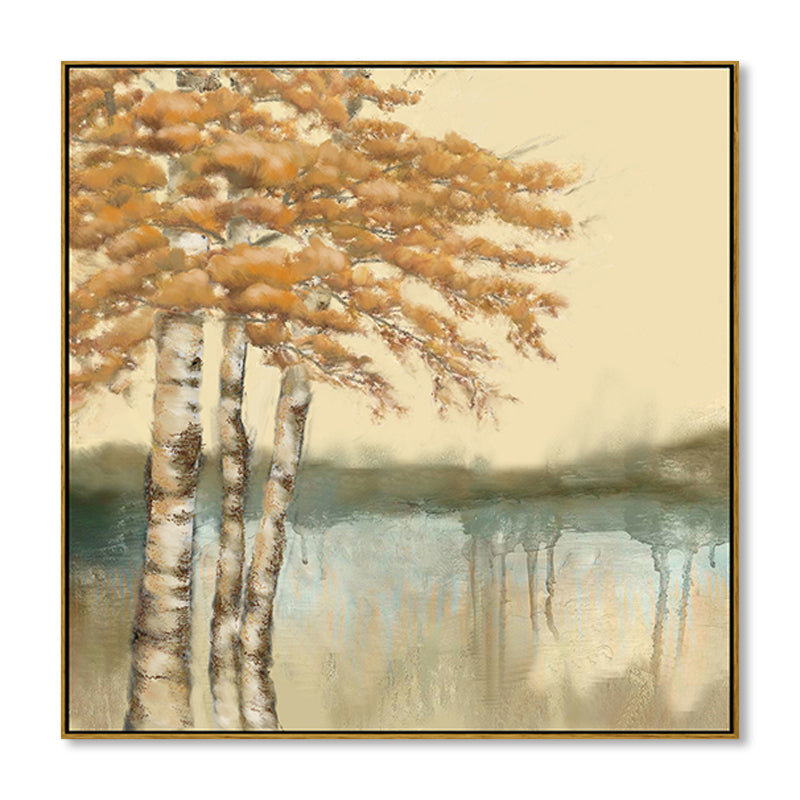 Soft Color Riverside Tree Canvas Art Landscape Country Textured Painting for Bedroom Clearhalo 'Art Gallery' 'Canvas Art' 'Country Art Gallery' 'French Country' 'Rustic' Arts' 1862856