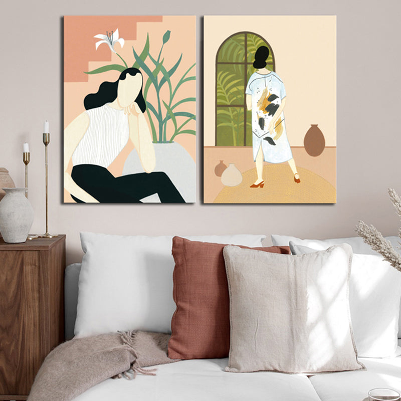 Girl Pattern Canvas Wall Art for House Interior, Soft Color, Multiple Sizes Available Clearhalo 'Art Gallery' 'Canvas Art' 'Contemporary Art Gallery' 'Modern' Arts' 1862857