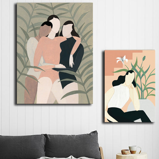 Girl Pattern Canvas Wall Art for House Interior, Soft Color, Multiple Sizes Available Clearhalo 'Art Gallery' 'Canvas Art' 'Contemporary Art Gallery' 'Modern' Arts' 1862858