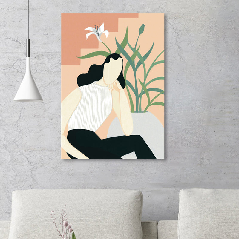 Girl Pattern Canvas Wall Art for House Interior, Soft Color, Multiple Sizes Available Pink Clearhalo 'Art Gallery' 'Canvas Art' 'Contemporary Art Gallery' 'Modern' Arts' 1862859